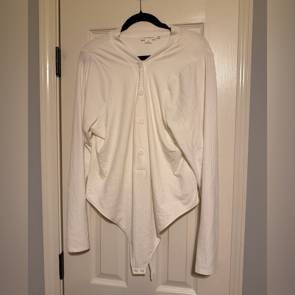 Good American White Button-Up Bodysuit